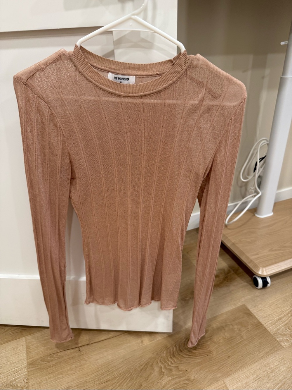 Workshop Republic Clothing Long Sleeve Ribbed Top in Dusty Rose Taupe